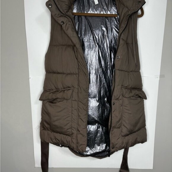 Zella Women's Brown Belted Hooded Puffer Vest Size S Insulated Pockets Belt Tan - Picture 16 of 16